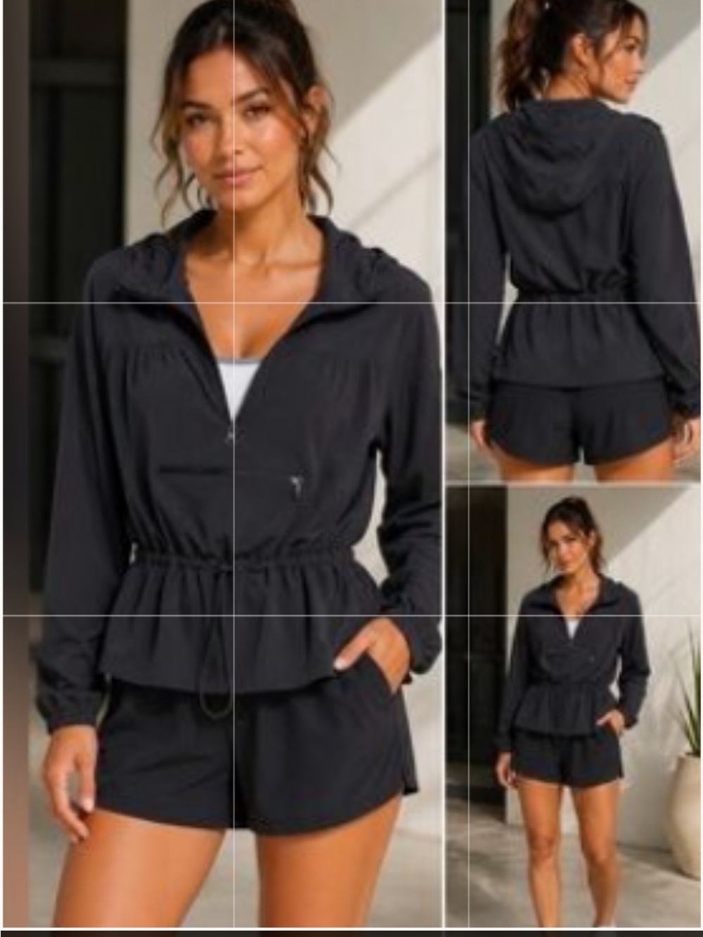 Zella Black Hooded Anorak Windbreaker Jacket Cinched Waist Women’s M